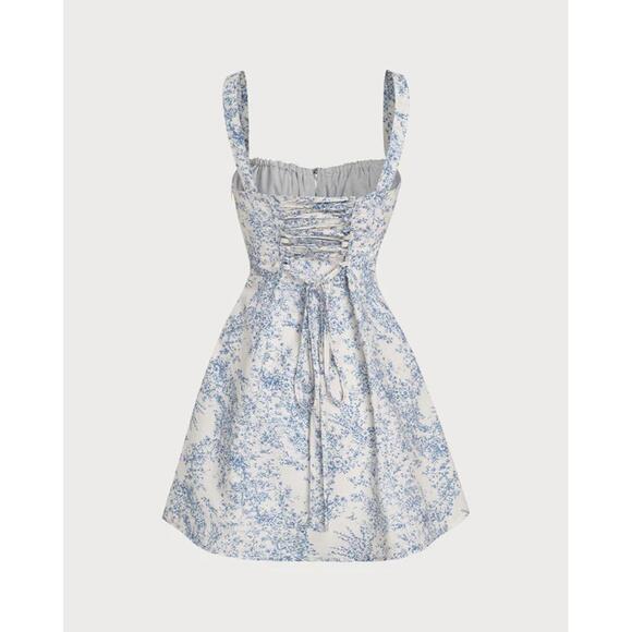 Rihoas Blue Floral Ruched Slip Corset Mini Dress SMALL - Picture 8 of 8